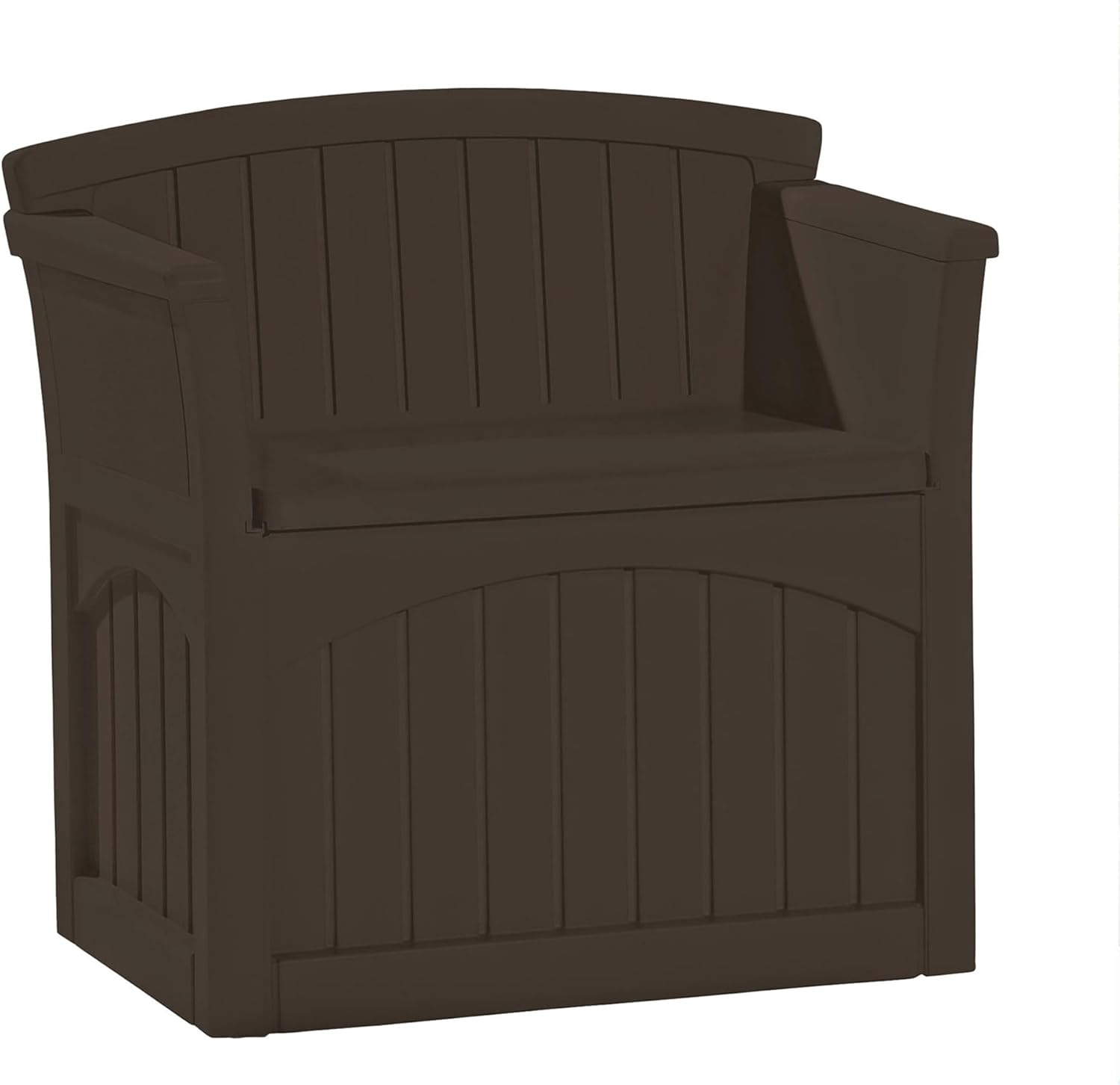 Suncast 31 Gallon Outdoor Backyard Garden Patio Seat Storage and Bench Chair with Arm Rest, Java