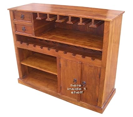 MS WOOD FURNITURE Stylish Bar Cabinet for Living Room | Honey Finish | Sheesham Solid Wood