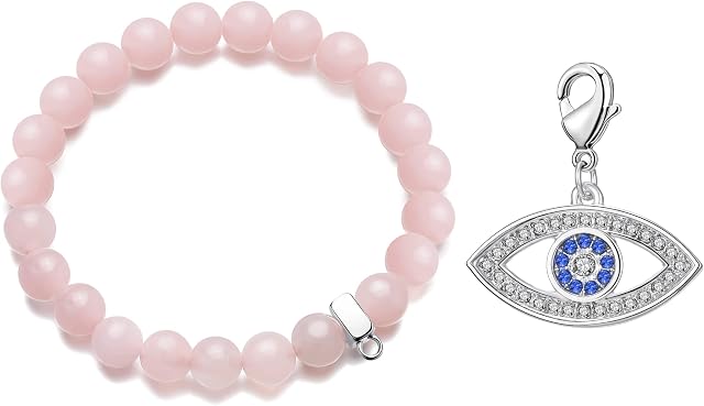Philip Jones Evil Eye Rose Quartz Gemstone Charm Bracelet