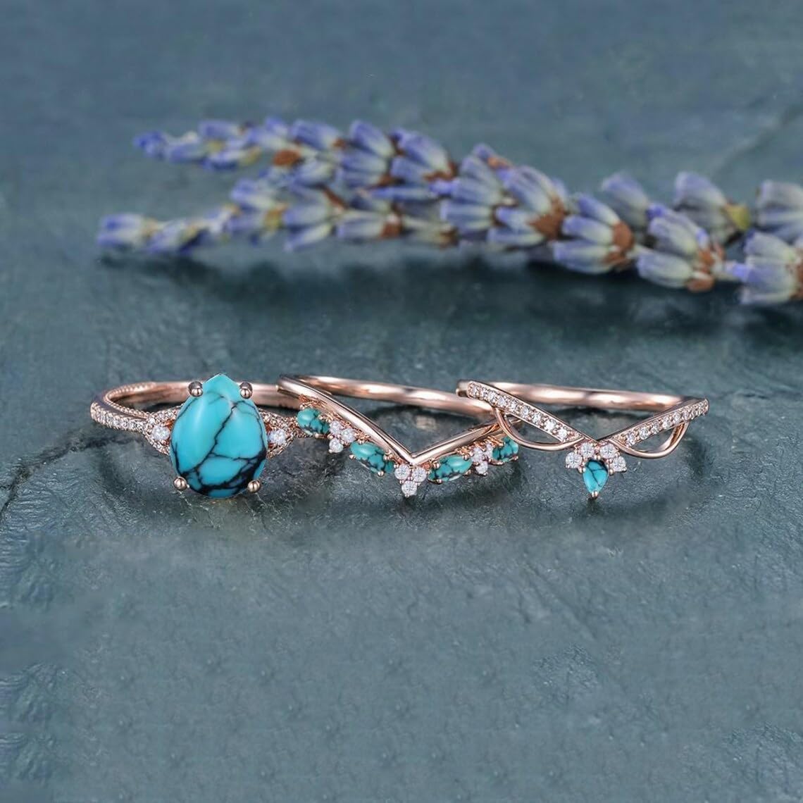 Turquoise Engagement Ring for Women 1CT Unique Oval Turquoise S925/10K/14K/18K Curved Stackable Matching Wedding Band Gifts For Her Size 3-13 (Style6)