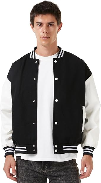 Mens Fashion Varsity Jacket Causal Slim Fit Letterman Baseball Bomber Jackets Windbreaker Lightweight Coat