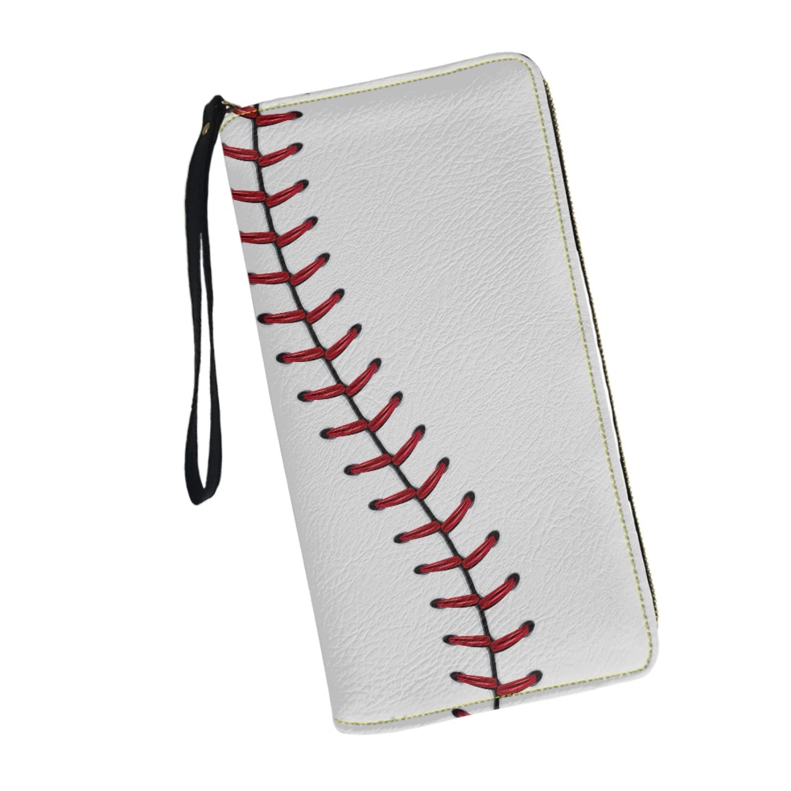 Bulopur White Baseball Print Women Girl Clutch Zip Credit Card Holder Wallet with Wristlet Long Pu Leather Purse