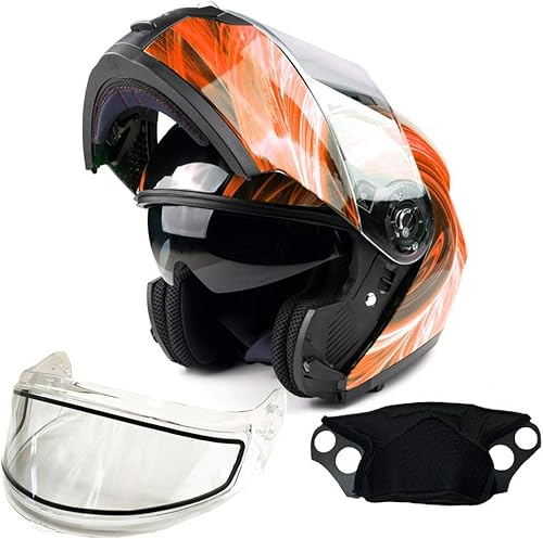 Miniatura 10 de Typhoon TH158 Casco modular para motos de nieve, para adultos, con doble visera, DOT, de cara completa, se levanta hacia arriba