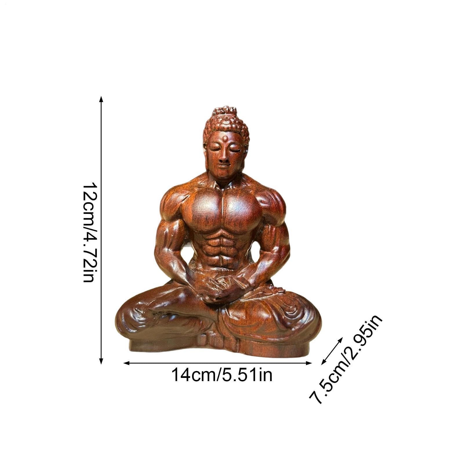 Figurine Bouddha Musculaire en Bois Sculpture de Table Décor
