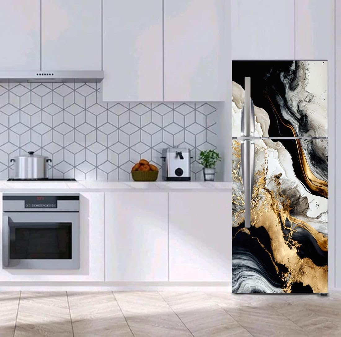 3D Floral Double Door Fridge Sticker | Waterproof Self-Adhesive Vinyl Refrigerator | Door Wrap for Kitchen Décor | Peel & Stick Fridge Cover (63 x 24 Inch) (Abstract Waterfall)