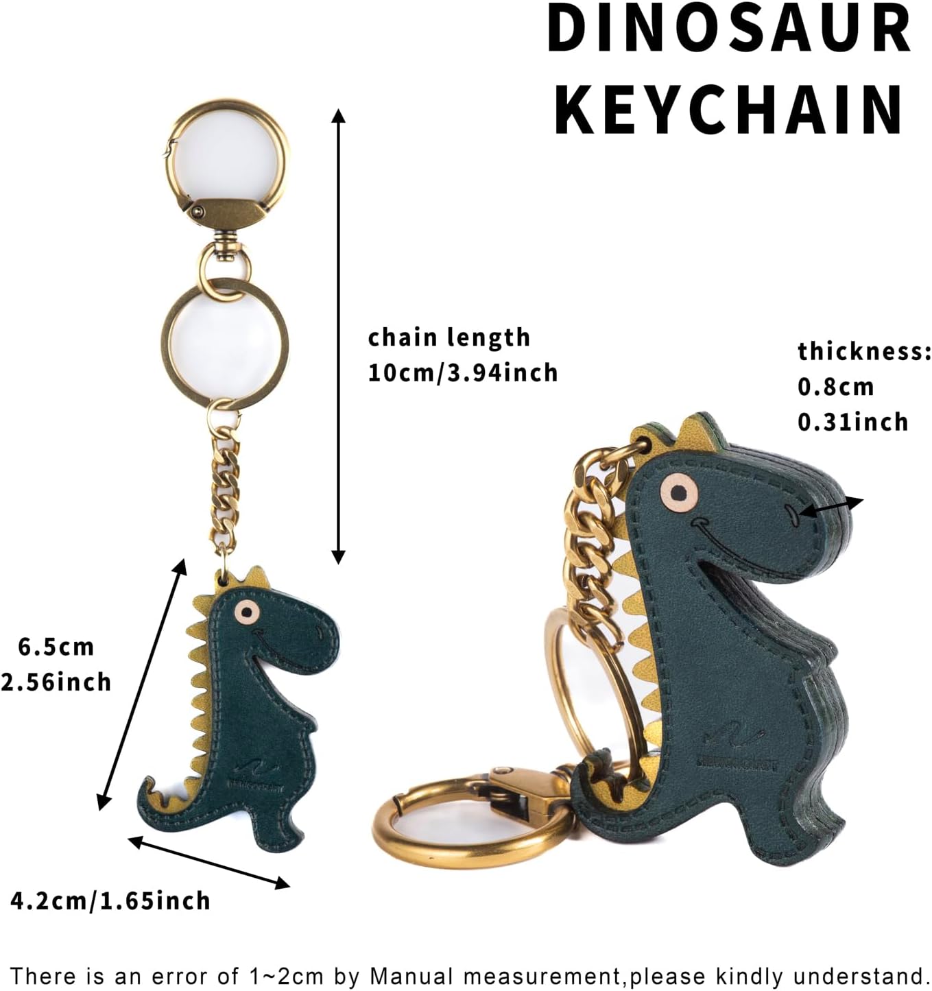 Dinosaur Keychain, Genuine Leather Handmade Key Holder for Women/Men - Cute Dino Gift for Kids, Pet & Dino Lovers