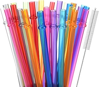 Funito 27cm Long Rainbow Colored Reusable Tritan Plastic Replacement Straws for 20 OZ 30 OZ Tumblers