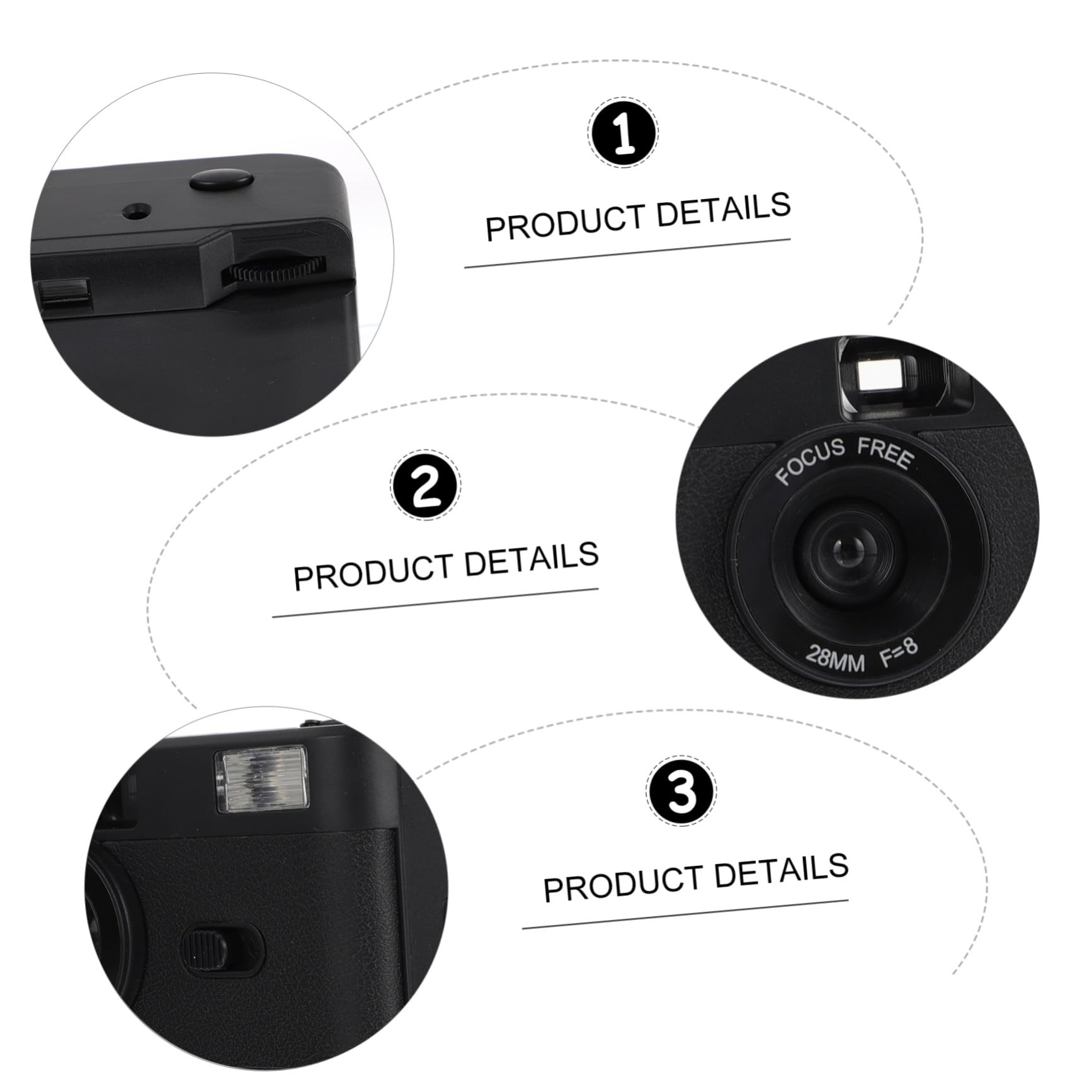 Appareil Photo sans Batterie Flash Intégré Vintage Noir en Abs Compatible Film 35mm Réutilisable pour Photographie Argentique