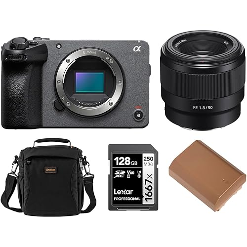 Sony FX30 Super 35 Cinema Line Camera with FE 50mm f/1.8 Lens E, NP-FZ100 17.3Wh 7.2V 2400mAh Lithium-Ion Battery Pack with USB-C Charging Port, Series Professional 1667x 128GB UHS-II SDXC Me