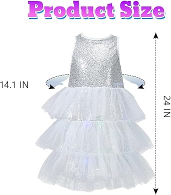 Girls Light up Silver Dresses Sparkly Sequin Tutu Princess Dress Up for Birthday Party