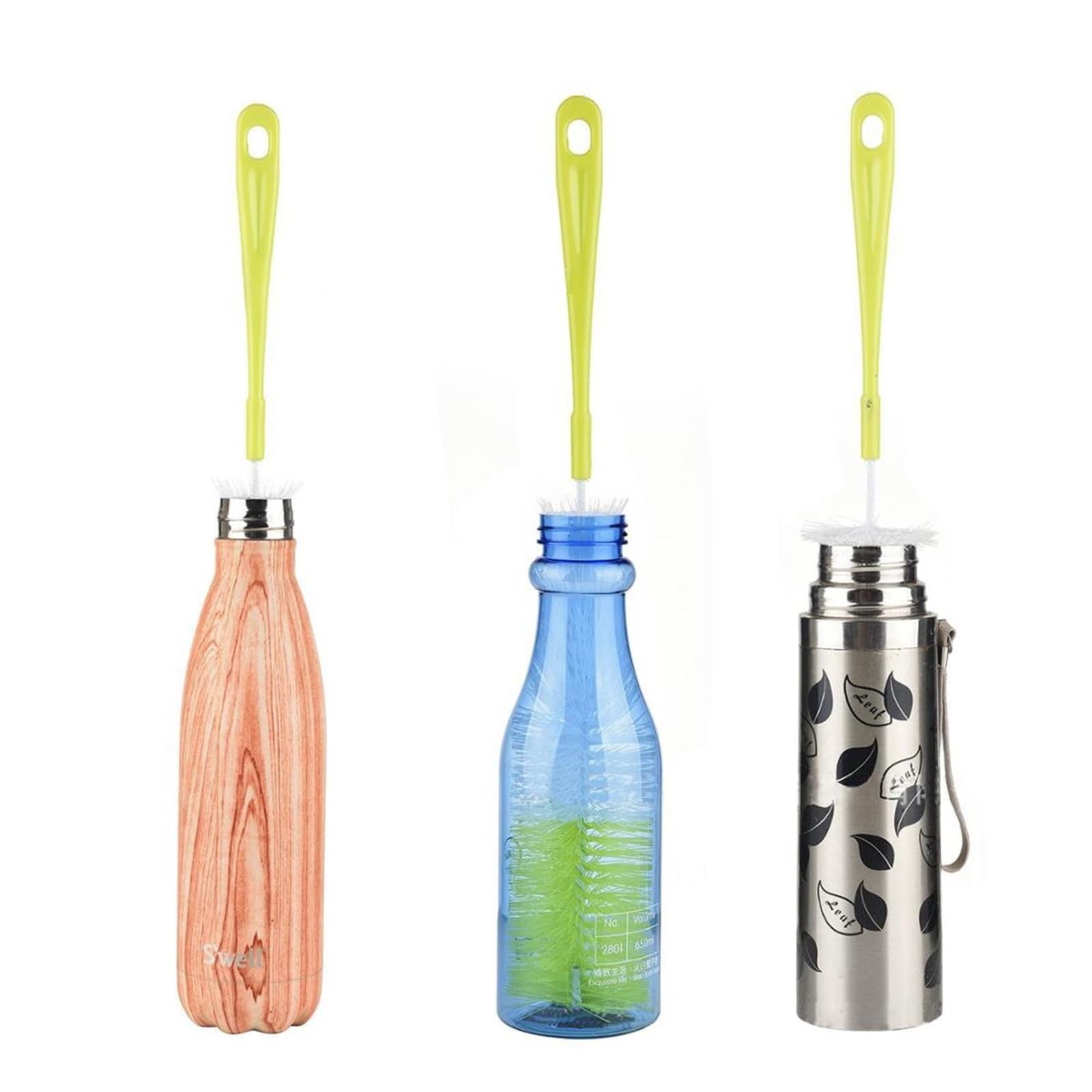 Küchenflaschen-Reinigungsbürsten-Set, Strohbürsten, Reiniger, Waschen, schmaler Hals, Bierflasche, Strohhalm, Kessel, Auslaufdeckel (Stil Q)