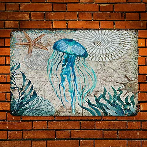 Méduse en métal panneau d'art vintage décoration murale océan plage