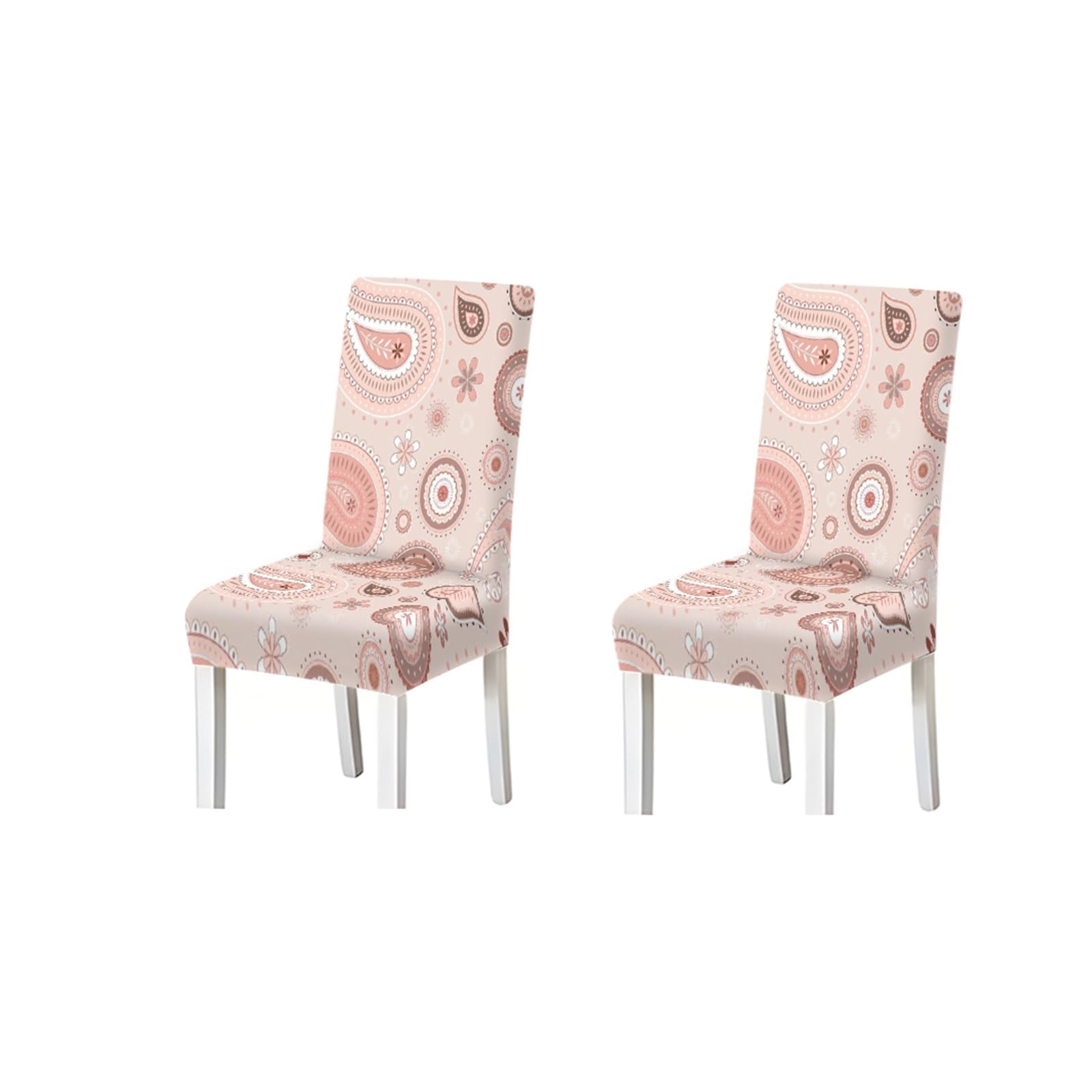 Pink Boho Paisley Chair Covers Set Of 2/4/6, Stretch Dining Chair Slipcovers With Floral Mandala Print Removable Stretch Slipcovers for Dining Chairs(2PCS Chair cover)