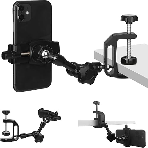 Soporte para iPhone para escritoriomesabarragabinete de cocina, soporte de teléfono de aleación de aluminio ajustable de 360, soporte de clip