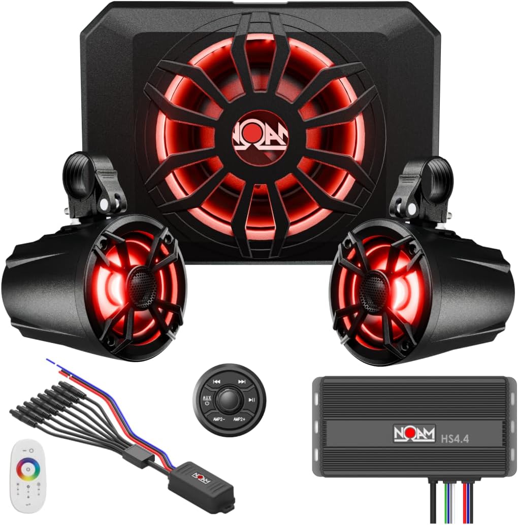 Kit de Audio NOAM NUTV5-S PRO para UTV/ATV con 2 Parlantes LED, Subwoofer y Amplificador
