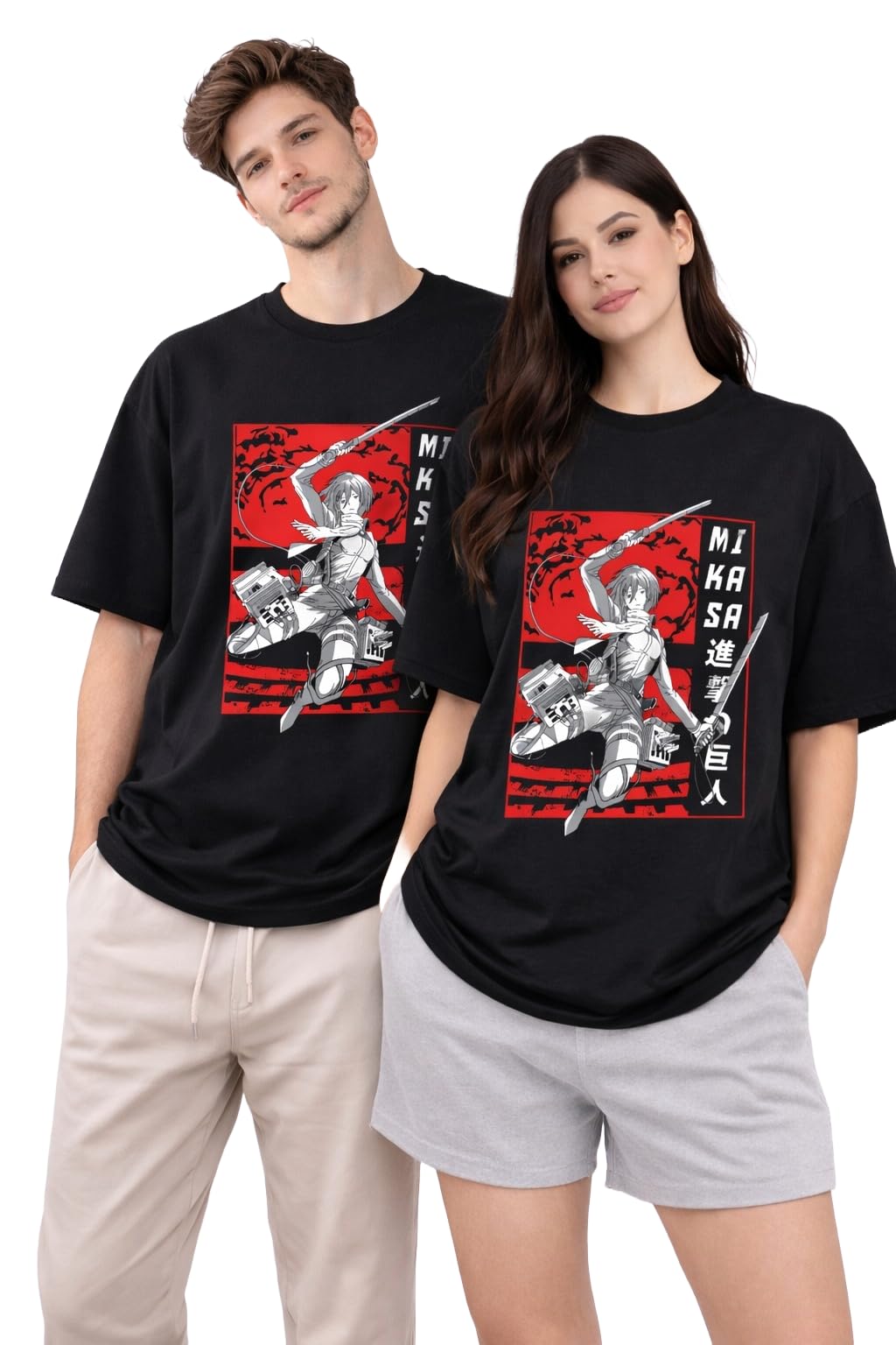 Attack on Titan Anime T-Shirt Mikasa Ackerman Graphic Tee – Manga Shirt, 100% Cotton 240 GSM Heavyweight, Japanese Streetwear Harajuku Oversized Unisex Casual Top