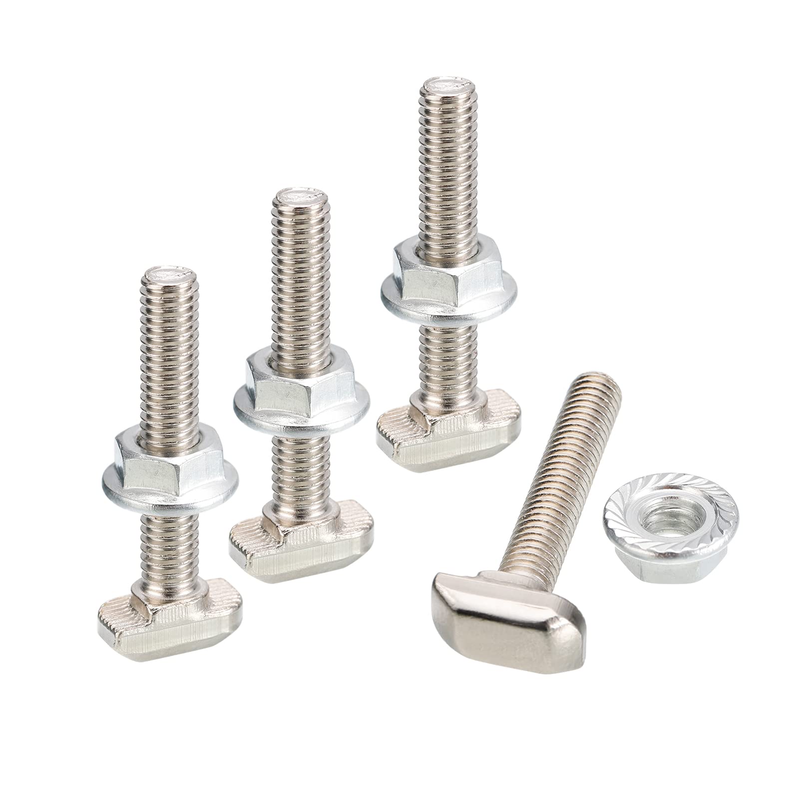 uxcell 3030-M6 t Slot Drop-in Bolt and M6 Hexagon Flange Nut Set, 8 Sets Hammer Head T-Bolt t Shape Stud Sliding Screw for European Standard 30 Series