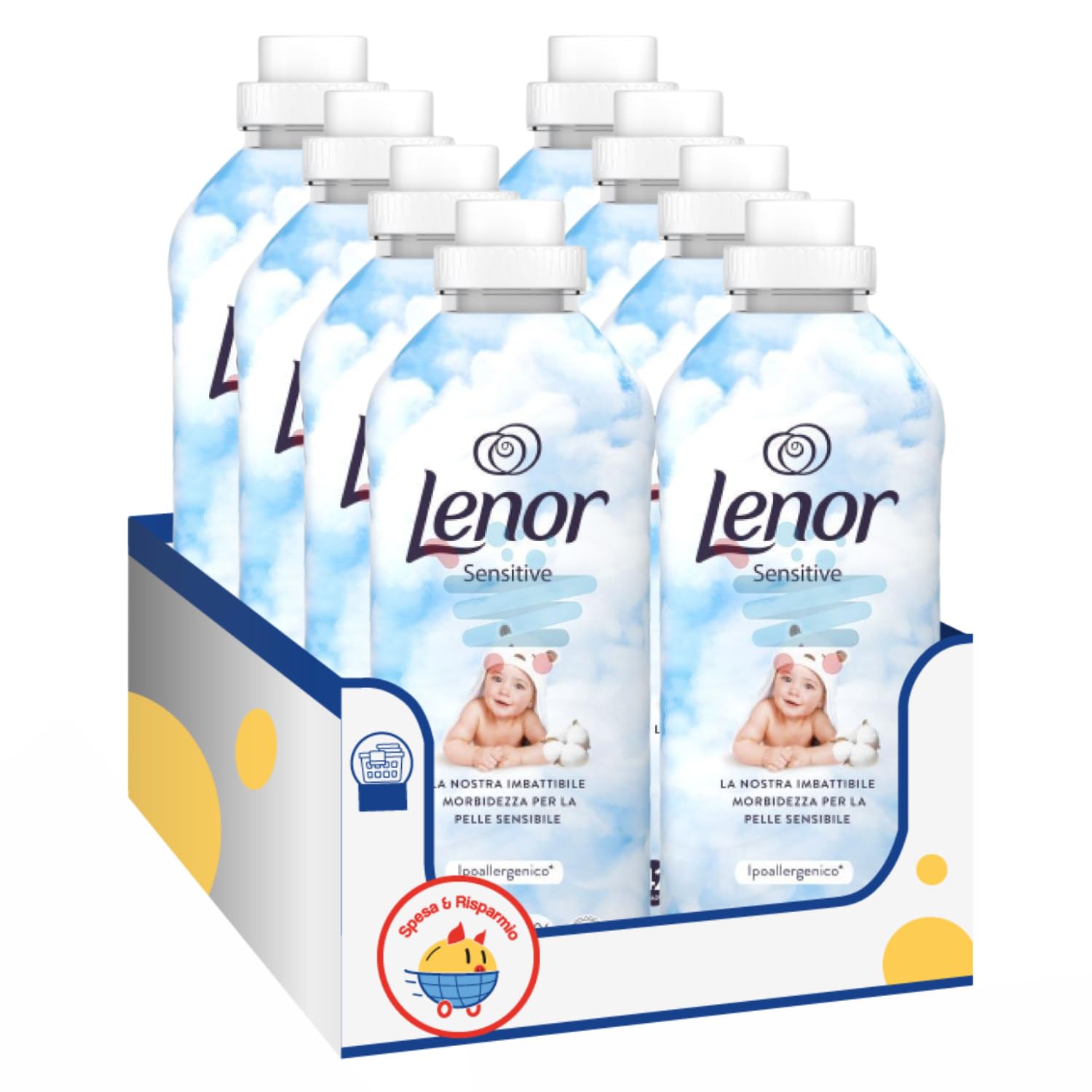 Ammorbidente Bucato Fragranza Sensitive – 42 Lavaggi – 837 ml kit con Spugna Brandizzata SPESA & RISPARMIO Inclusa – Variazioni 4/8/12 Pezzi (8)