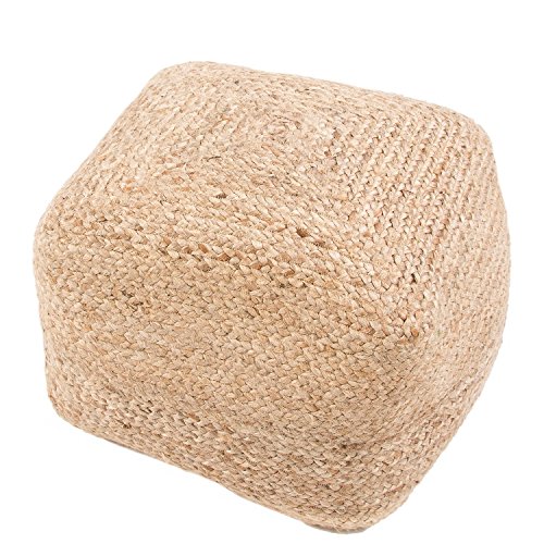 Jaipur Living Sangam 18\"X18\"X12\" Pouf, Coastal Beige for Indoor Spaces