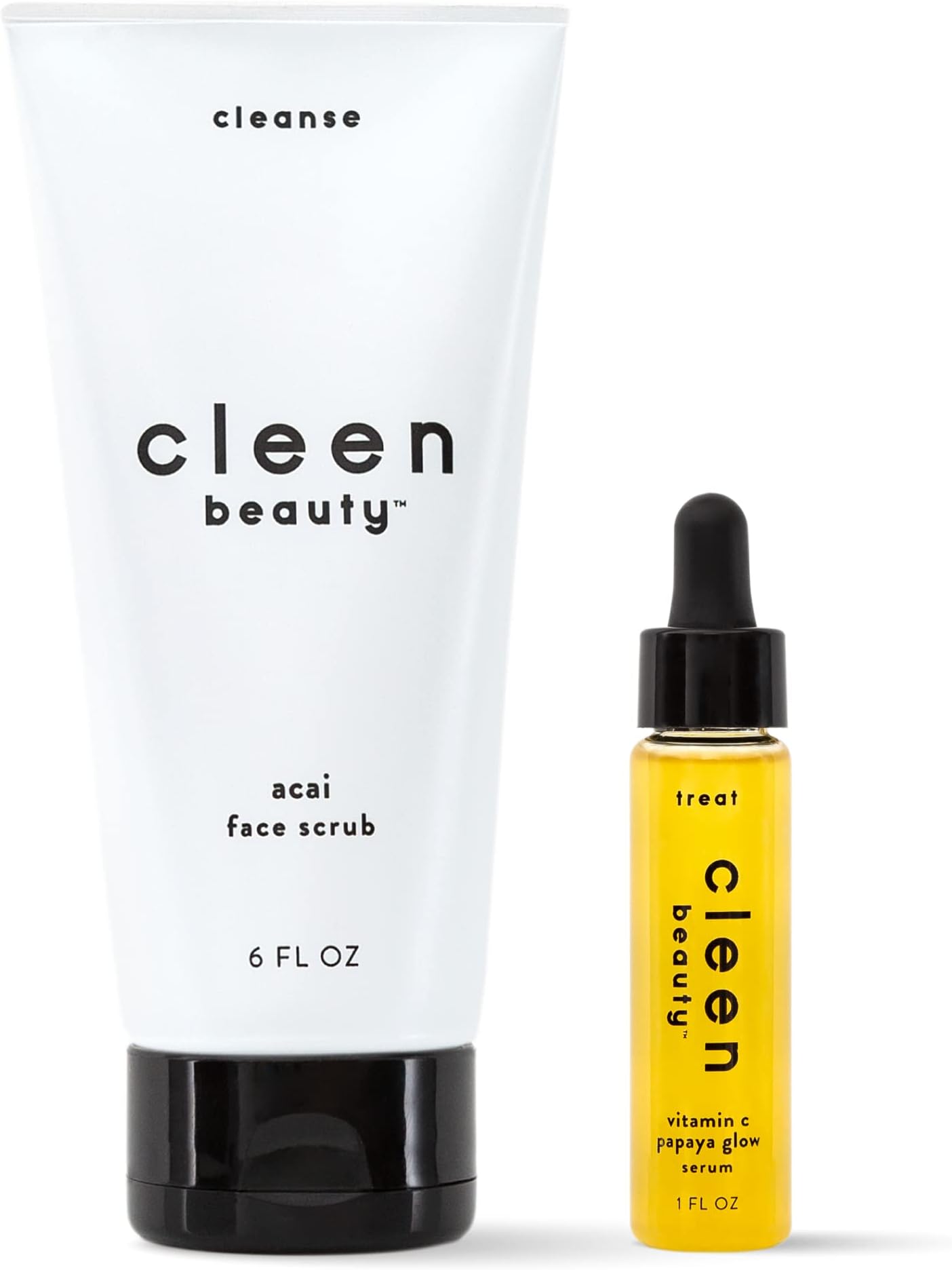 Cleen Beauty Glow Essentials Skincare Set | Acai Face Scrub + Vitamin C Papaya Glow Serum | Exfoliating Face Wash with Brazil Nut Oil & Avocado Oil | Brighten and Moisturize | Vegan Skin Care