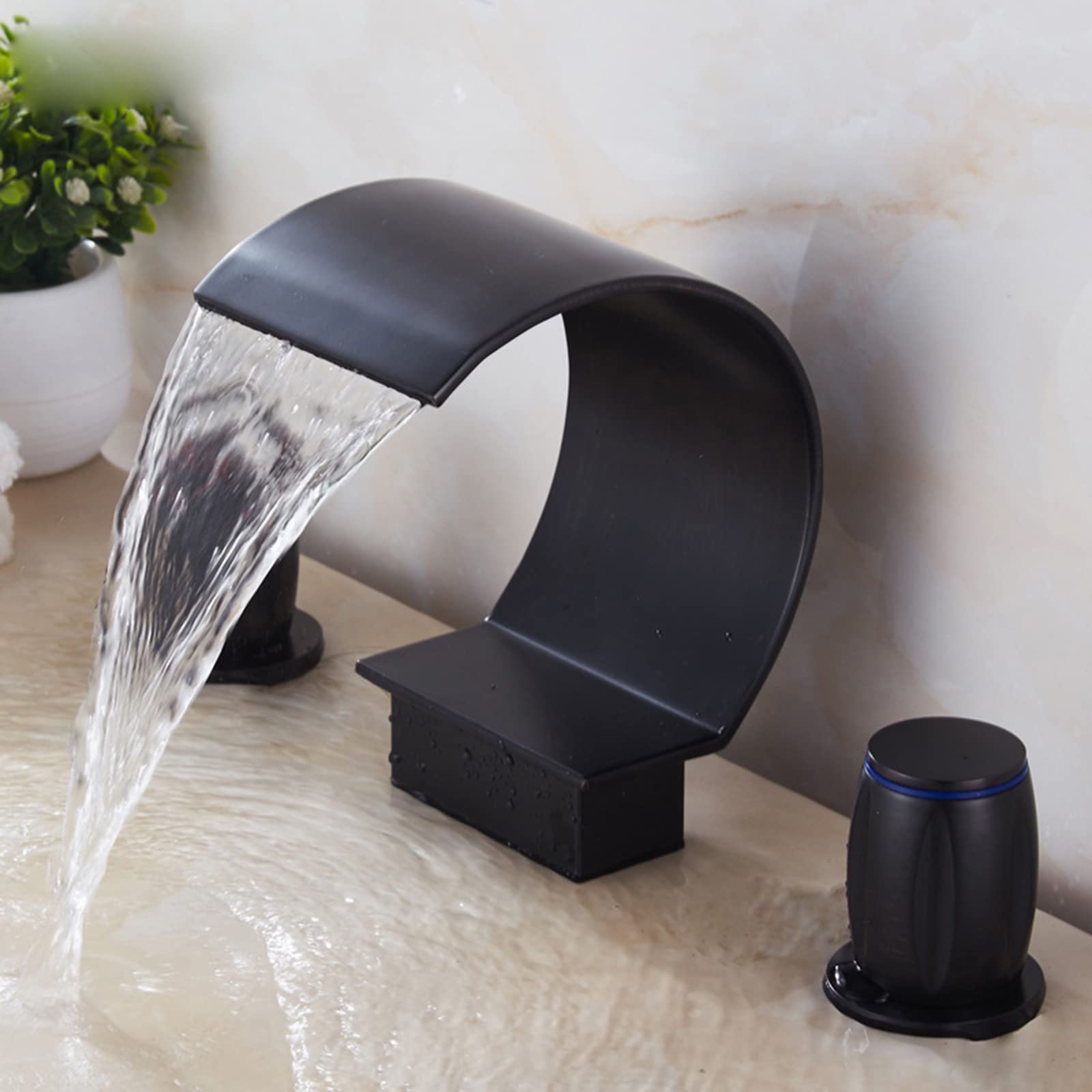 Mitigeur de lavabo double levier noir robinet de salle de bain 3 trous traditionnel sur pont
