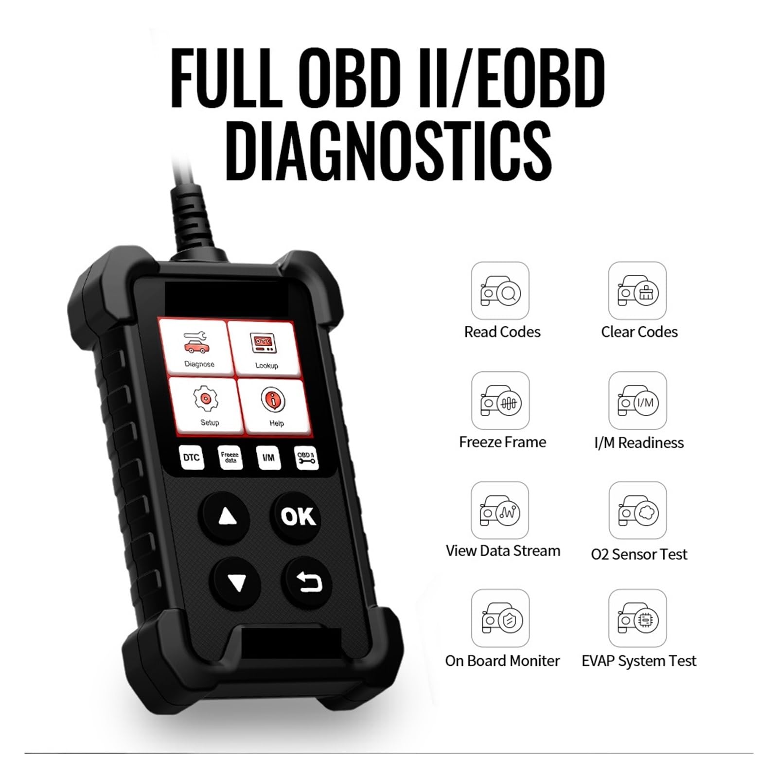 Czytnik kodów samochodowych, Narzędzie diagnostyczne skanera OBD2 Pełny czytnik kodów samochodowych OBD2 Sprawdź kod DTC silnika Odczyt Wyczyść błąd,obsługuje wiele języków