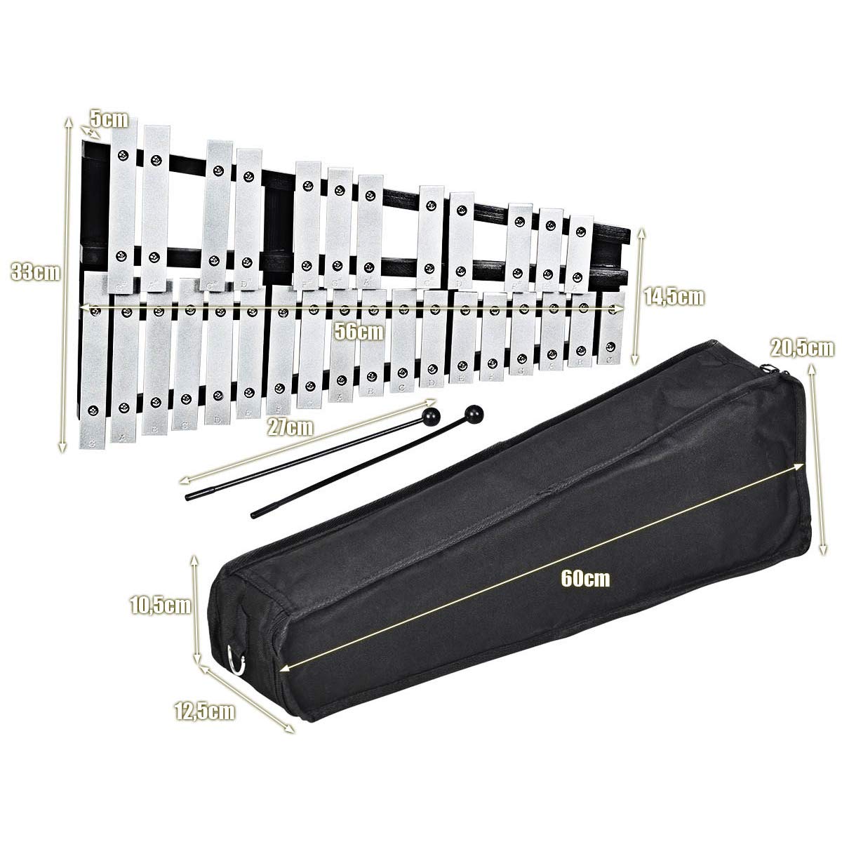 RELAX4LIFE 30 Noten Xylophon, Glockenspiel mit 2 Schlägel und Tragetasche, Musikinstrument für Kinder & Jugendliche & Erwachsene, Musikspielzeug mit Klappfunktion, Handpercussion aus Holz und Alu
