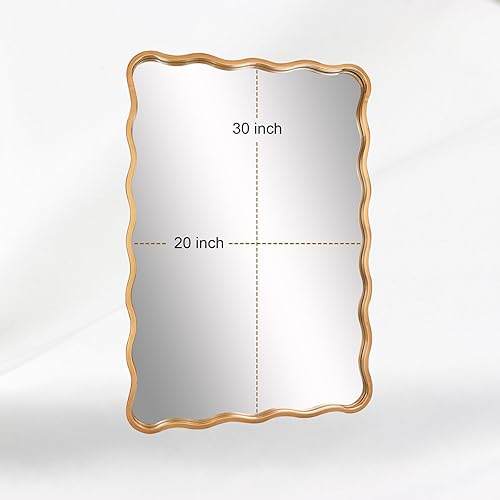 Miniatura 5 de Espejo de baño rectangular ondulado dorado de 20 x 30 pulgadas, montado en la pared, grande, moderno, campo, adecuado para baño, dormitorio, sala de