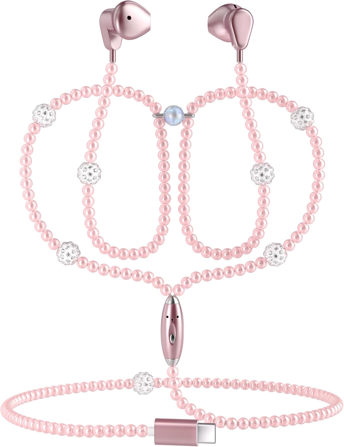 Coolden USB C Headphones for iPhone 16 Wired Earbuds USB C Magnetic in-Ear Pink Pearl Beaded Type C Earphones with Mic & Control Noise Cancelling for Girls Women for iPhone 15,Galaxy S25 S24 Ultra