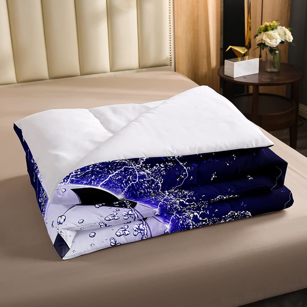 Set Biancheria Da Letto Calcio Per Ragazzi – 3 Pezzi: Piumone 172x218 Cm, 2 Federe 50x76 Cm, Nero E Oro, Stampa 3D, Microfibra