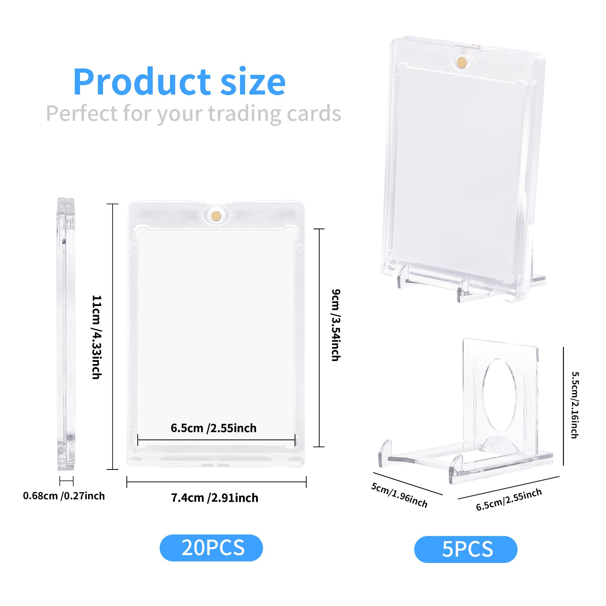 20+5 Magnetic Trading Card Holder Pack Display Stand, One Touch Card Holder Baseball Card Protectors, Baseball Card Holder, Hard Acrylic Card Cases, Card Protector, Fit for Standard Card (35PT(20+5))