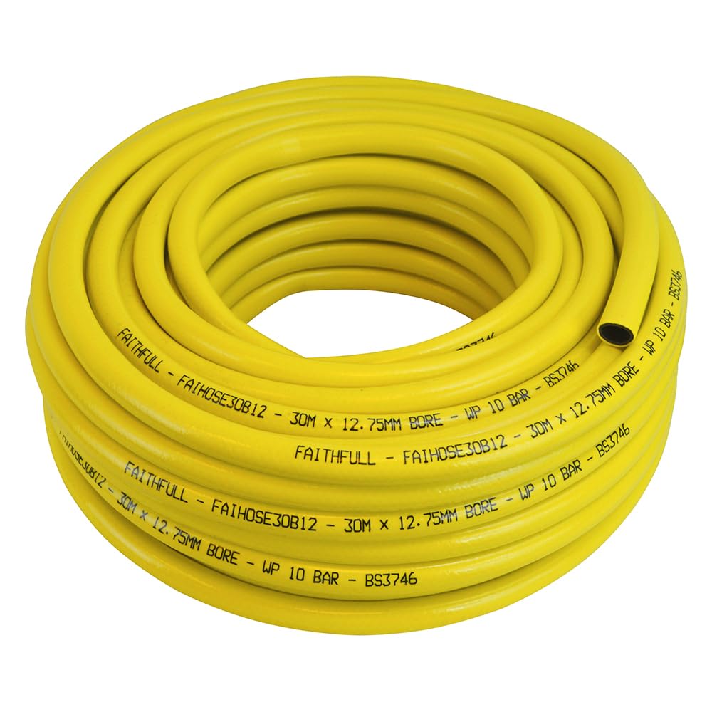 Faithfull Heavy-Duty Reinforced PVC Builders Hose 30M (98ft) 12.5mm (1/2in) Diameter 24 Braid Fibre Mesh, Kink & Twist Resistant Hose Pipe