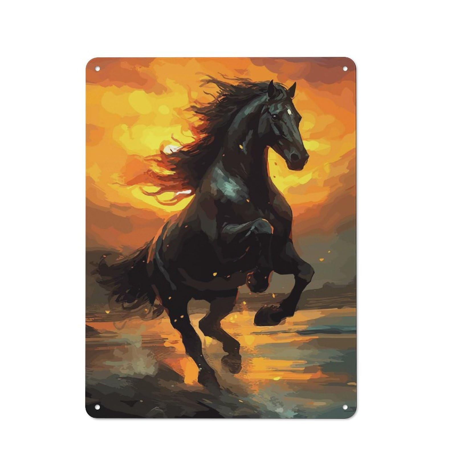Junmoney Style-19 Tin Wall Plaque 40X30cm With Horse Watercolors For Hallway Wall, With Clear Retro Wall Decor Character