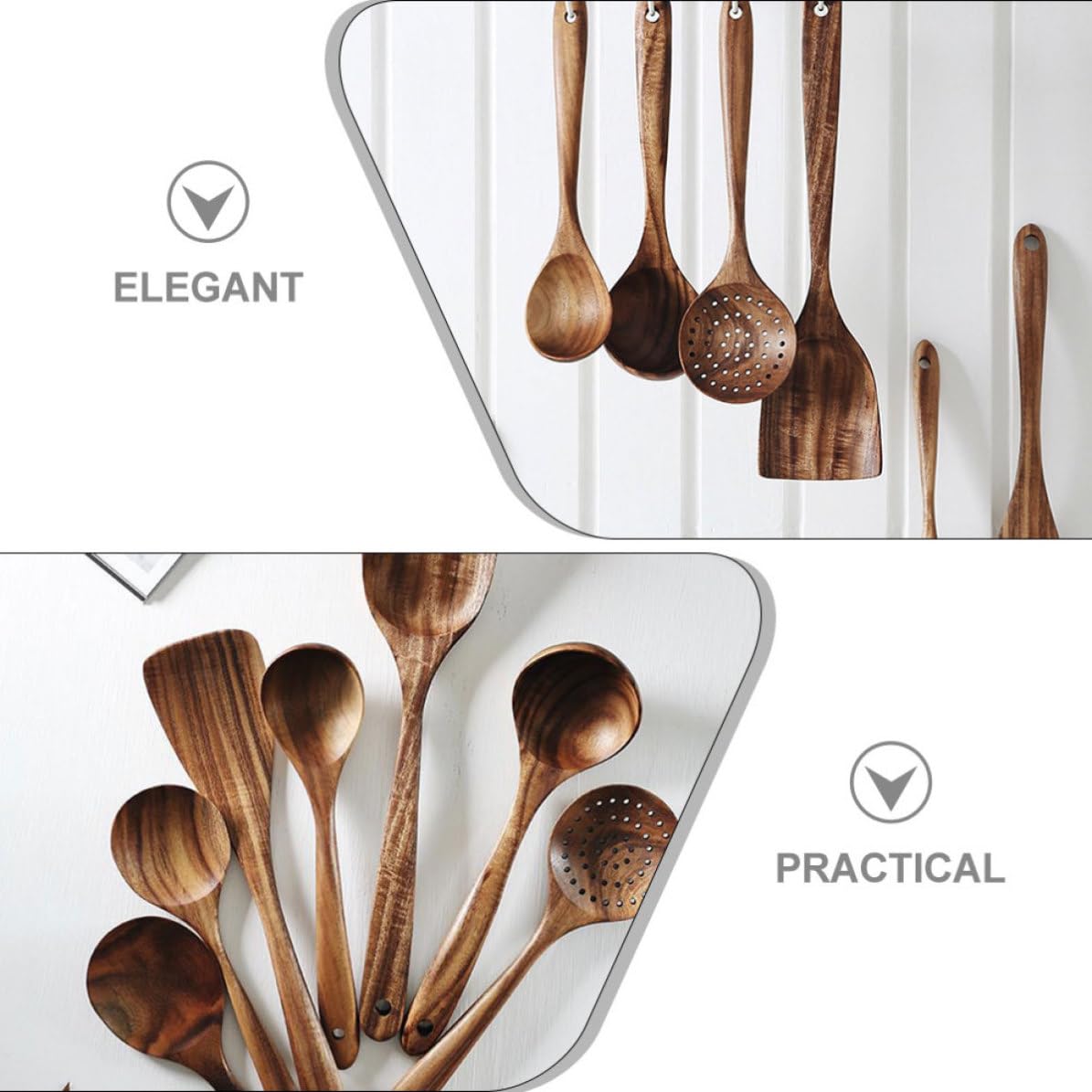 Set di Cucchiai in Legno per Cucina con Manico Comodo, Utensili Pratici ed Eleganti, per Servire e Preparare Piatti con Design Minimalista