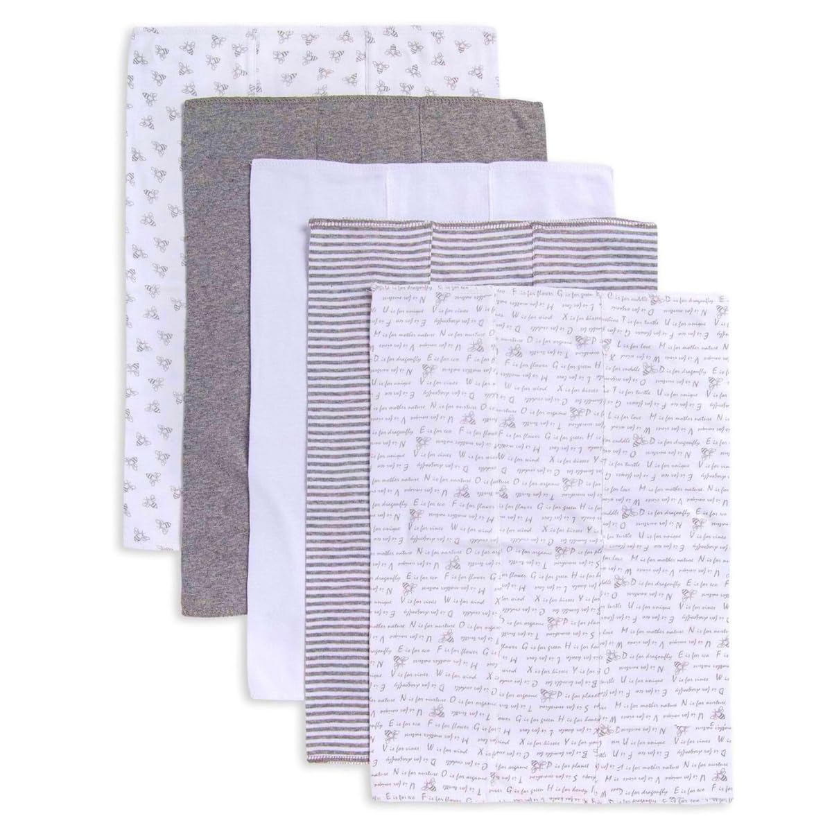 TuddyBuddy Baby Burp Cloth Towel Napkins for Baby Large 17x12 Inches, Fine Double Layer 100% Cotton (5 Pcs Burp Towels, Grey Bees) 2