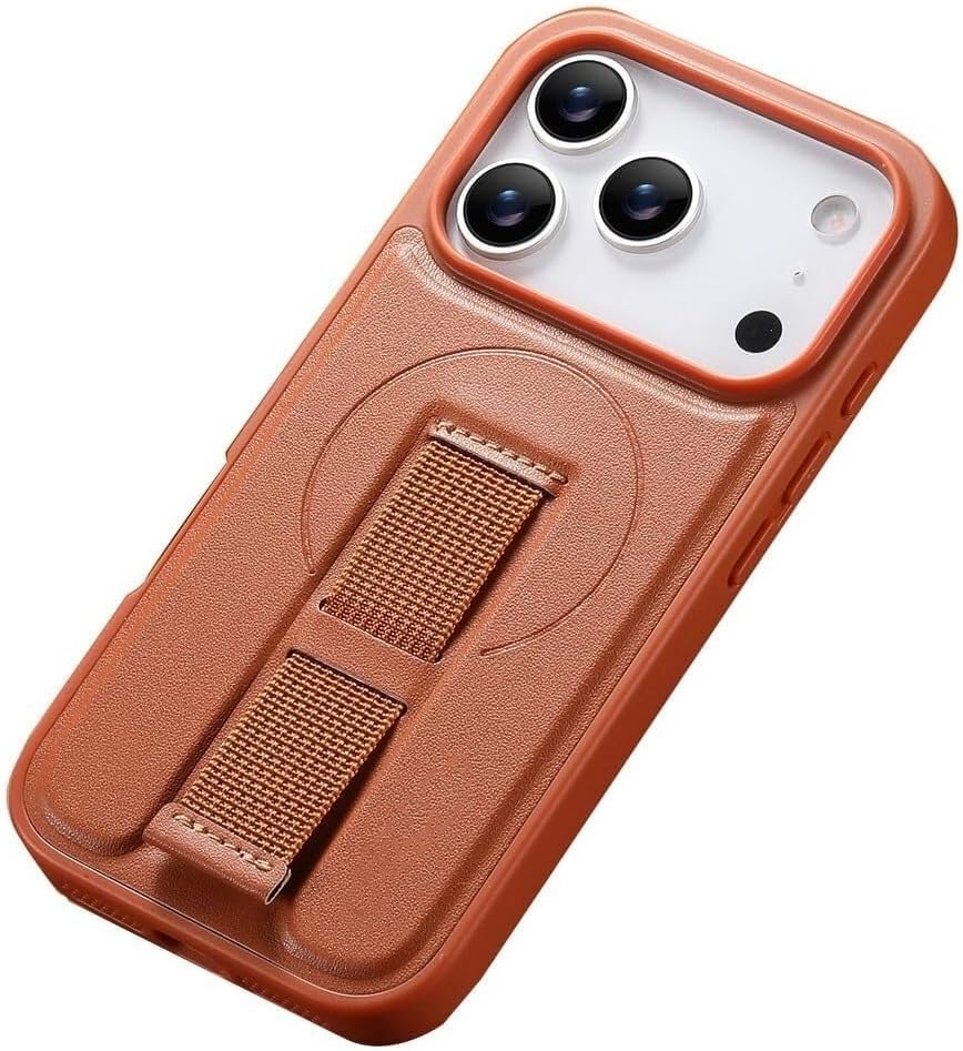 Detachable Wristband Magnetic Case for iPhone 17/17 Air/17 Pro/17 Pro Max, Slim Drop Proof Anti-Skid Cover, Strong Magnet & Wireless Charging Support(Brown,17)