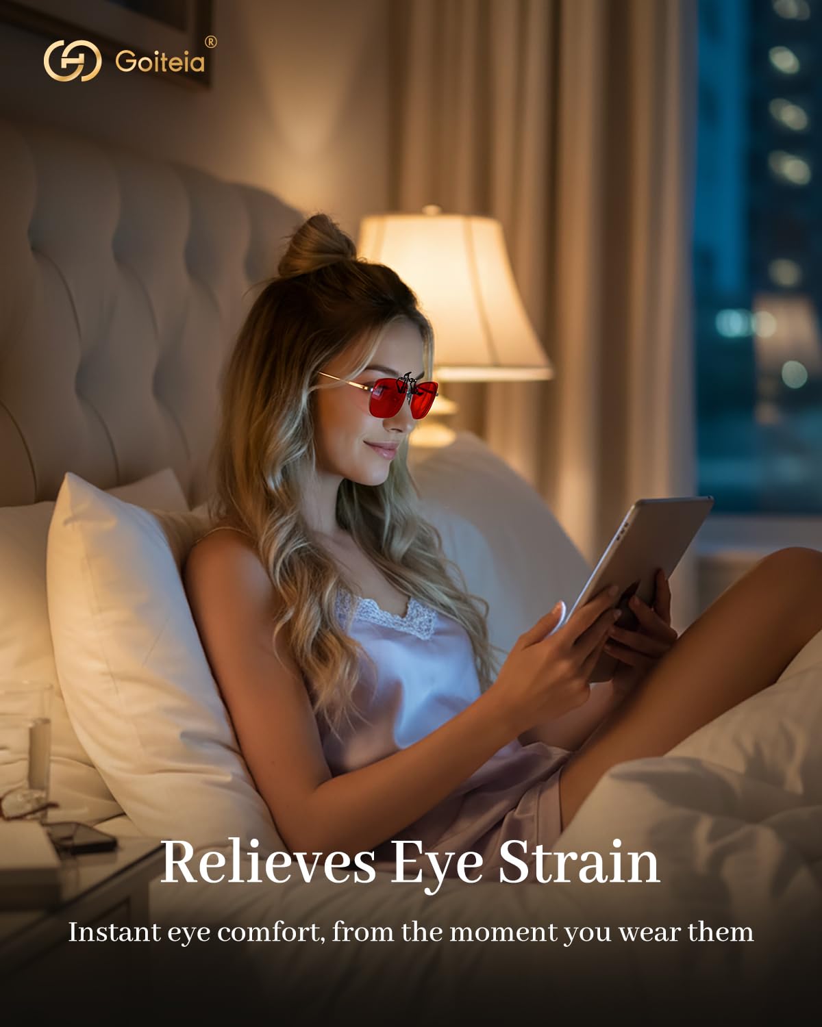 Goiteia clip gafas rojas bloqueo luz azul noche-Bloqueo Azul y Verde para Mejorar el Sueño-Revestimientos AR Duales-Alivia Fatiga Ocular
