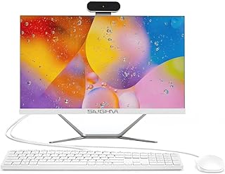 24" All-in-One Desktop Computer, Intel i7 Quad-Core Windows 11, 16GB RAM, 512GB SSD, Wired Keyboard& Mouse, RGB Speaker and Webcam, White (i7/16G/512G)
