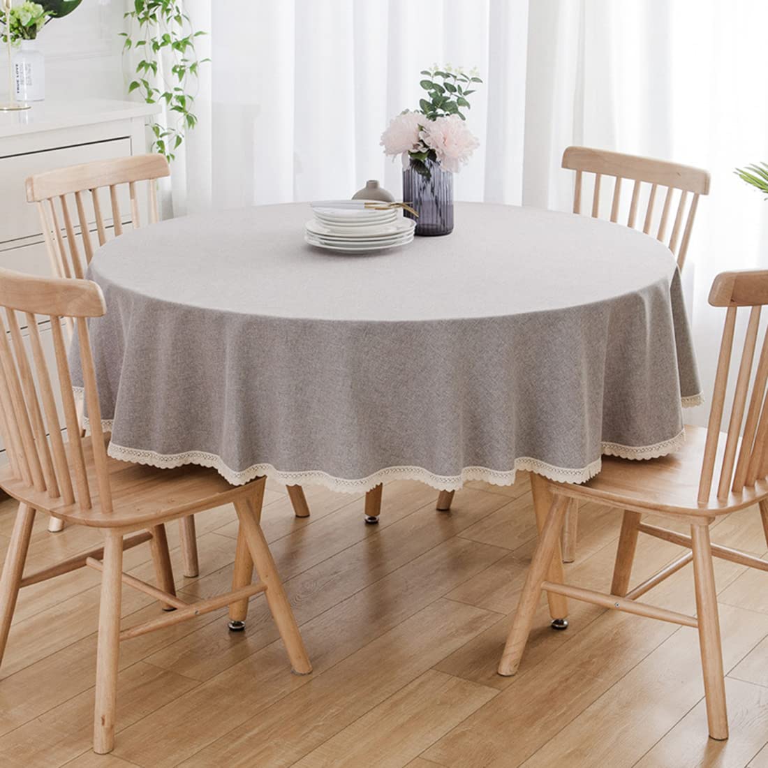 Coton et Lin Nappe Ronde en Lavable Machine Diamètre 90cm-280cm Hôtels Restaurants Conférences Evénements et Fêtes Nappes Gris Clair Diamètre 160cm