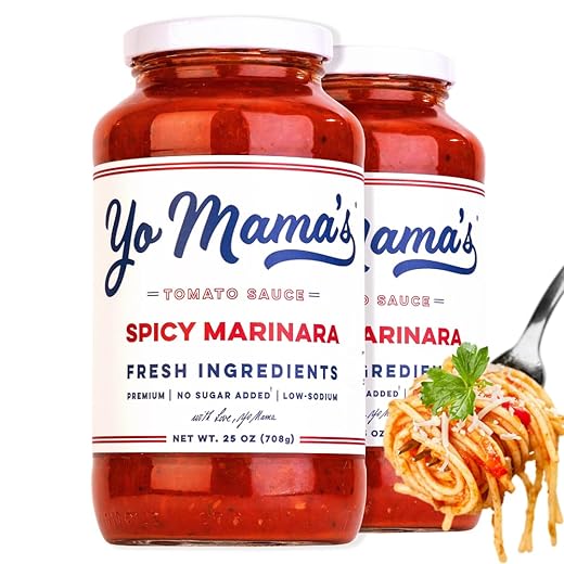 Keto SPICY Marinara Pasta Sauce by Yo Mama's Foods - Pack of (2) - No Sugar Added, Low Carb, Low Sodium, Gluten Free, Paleo Friendly, and Made with Whole, Non-GMO Tomatoes.