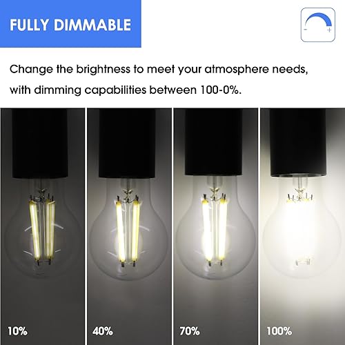 Miniatura 10 de Energetic - Bombilla LED Edison A19 regulable, equivalente a 12 W, 100 W, alto brillo de 1600 lúmenes, luz diurna de 5000 K, bombilla de filamento