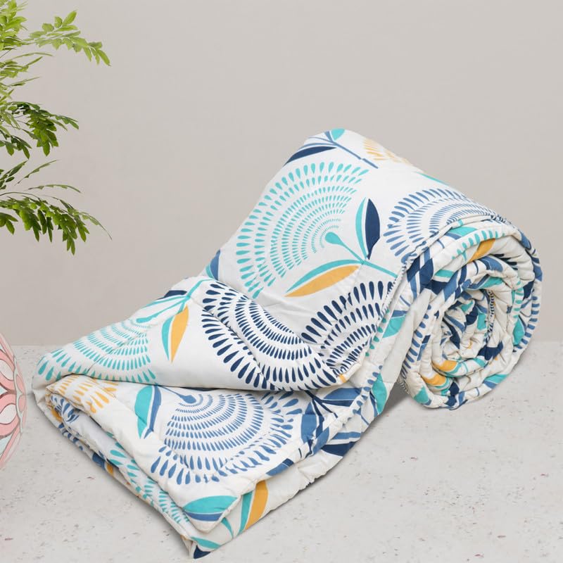 Image of Utopia Bedding Microfiber AC Comforter for King Size 220x240 cm - Lightweight, Skin-Safe & Hotel-Style Quilted Blanket with Floral Print -Off White