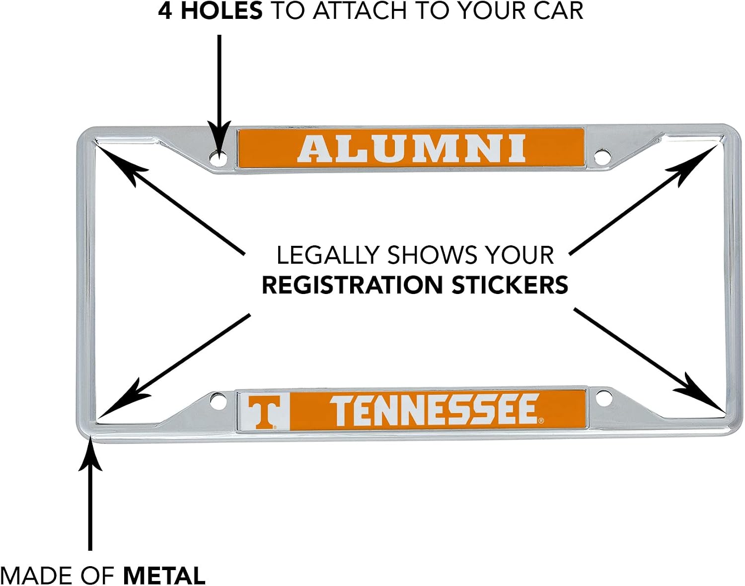 Desert Cactus University of Tennessee Car Accessories Metal License Plate Frame for Front or Rear of Car (Alumni 2 Pack)