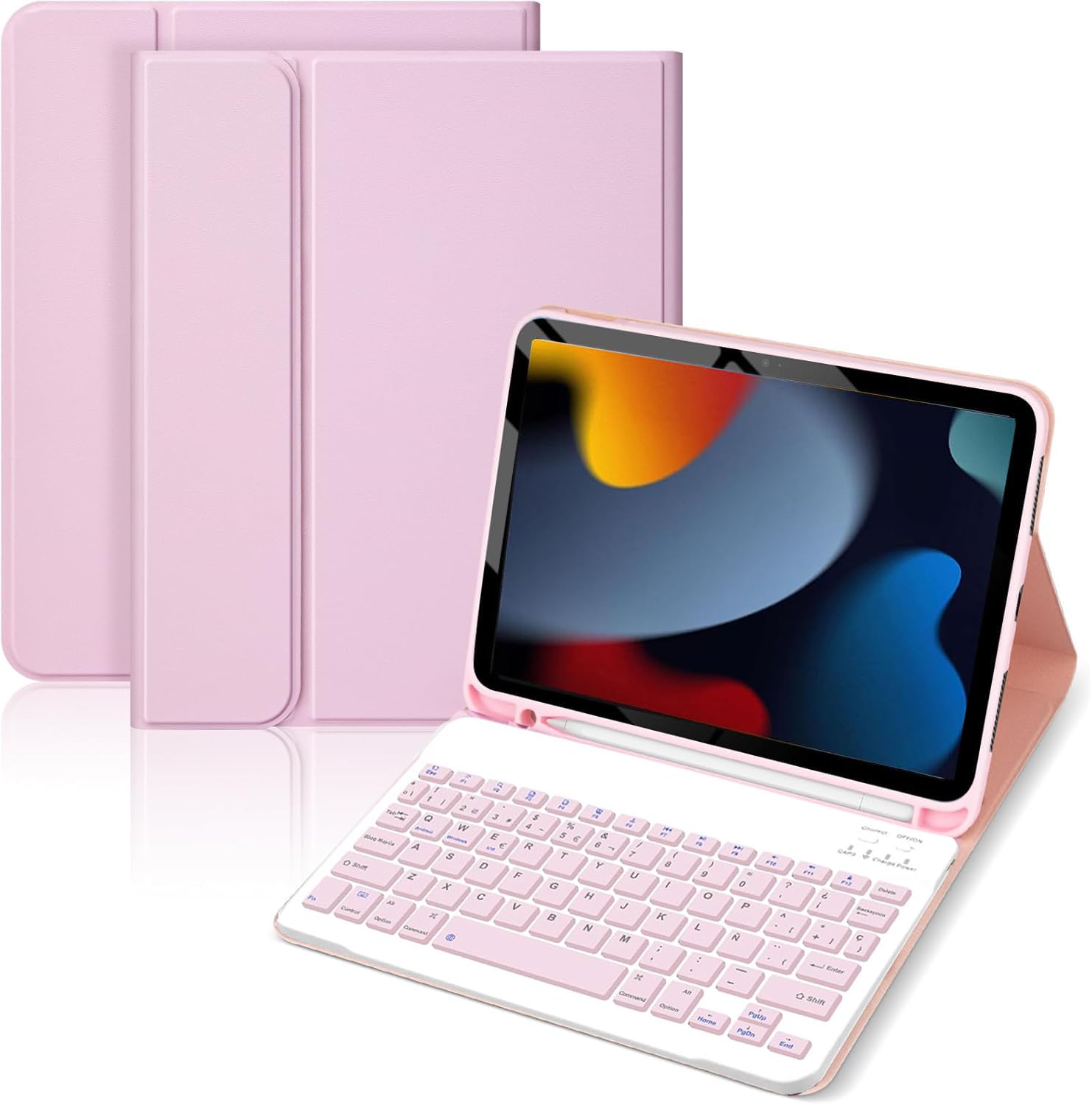Funda Teclado para iPad 9ª Gen 2021/8ª Gen 2020/7ª Gen 2019/ Air 3 / Pro 10.5, Soporte para Lápiz y Teclados Recargable, [Español] Magnético Desmontable Bluetooth Teclado (Rosa)