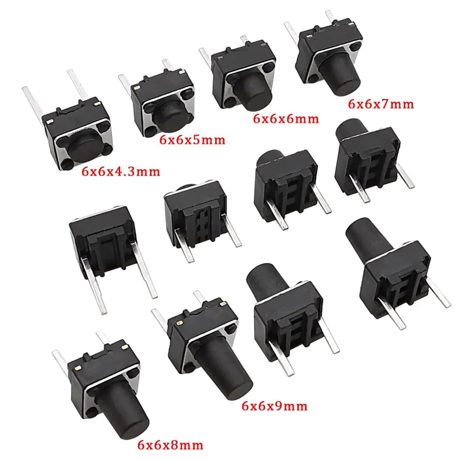 100 Pz Micro Interruttore Tattile Momentaneo Tact DIP Switch Pin 6x6mm Micro Touch Interruttore di Pulsante Alto 5mm 6mm 7mm 8mm 9mm(6x6x4.3mm)