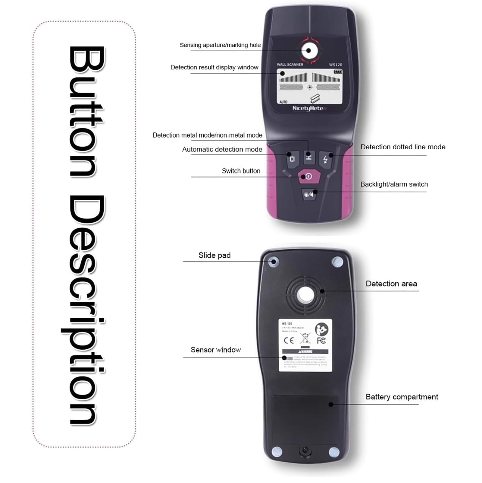 Detector De Pared, Buscador De Cables Eléctricos Y Escáner De Pared, Función De Búsqueda Central Y Modo De Detección Automática, para Detección De Cables De Madera, Metal Y CA