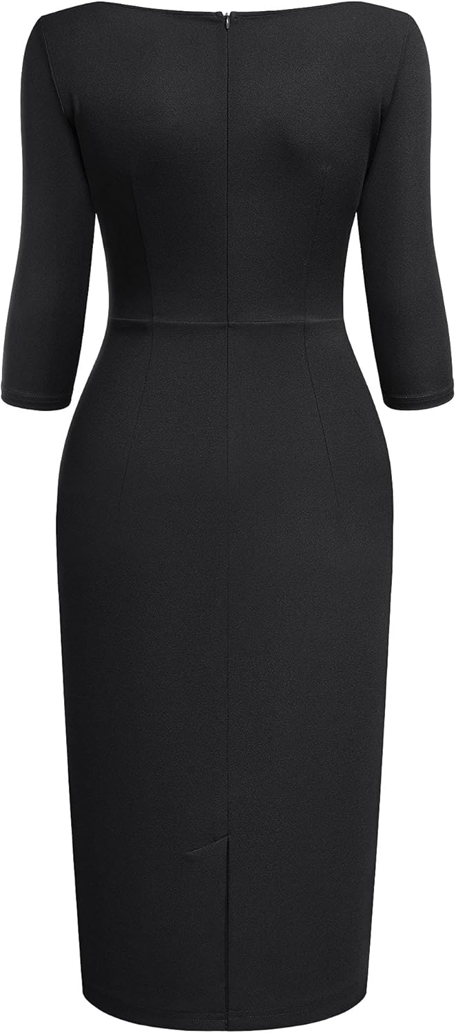 Miusol Women's Ruffle Style 2/3 Sleeve Slim Cocktail Dress