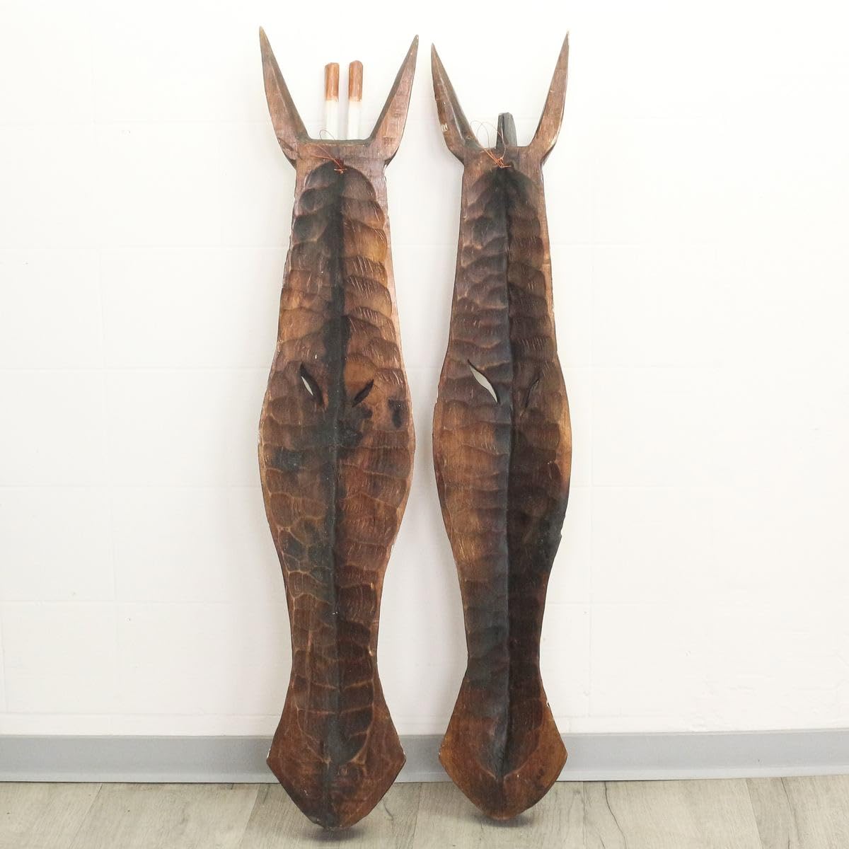 2er Set Giraffe Zebra Wandmaske Holzmasken Maske Afrika Handgeschnitzte Exotische Tiermaske ca. 100 cm