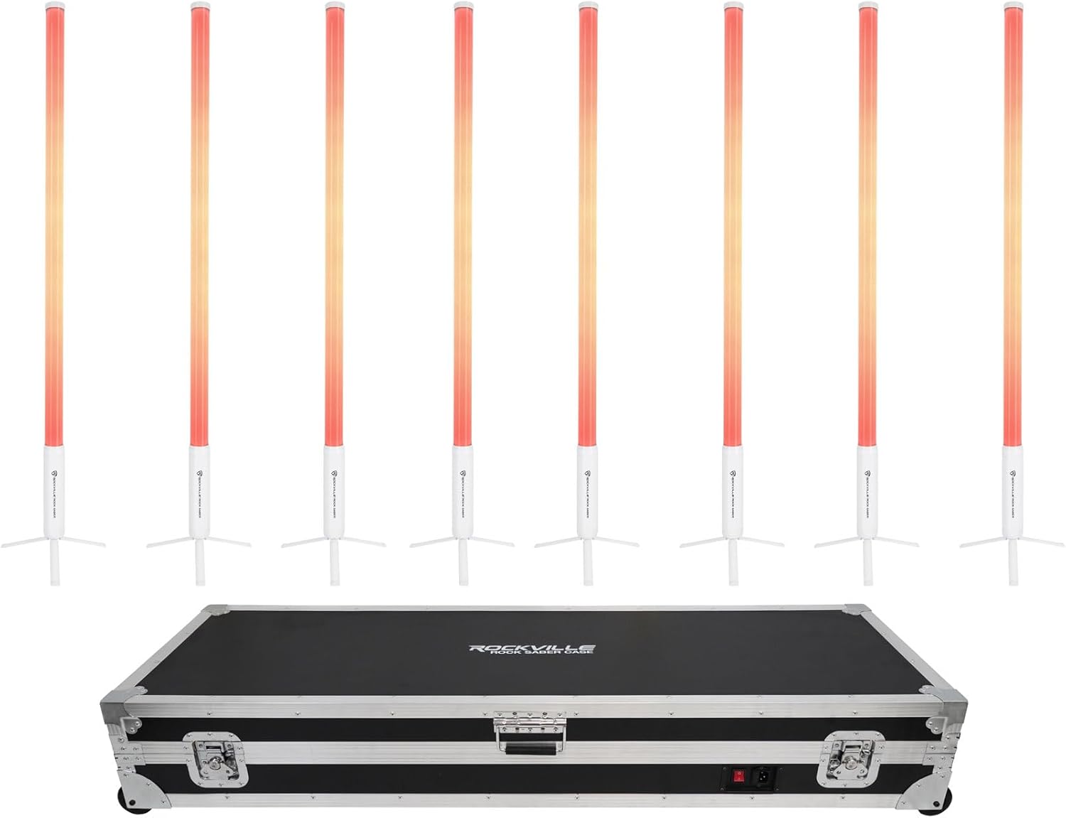 Rockville 8X Rock Saber White Wireless DMX DJ Tube Lights with Charging Case, 5ft, 23H Rechargeable Battery, 192 RGBWA LEDs, IP65 Indoor/Outdoor, App Control+Remote, Floor Stand/Truss Mount