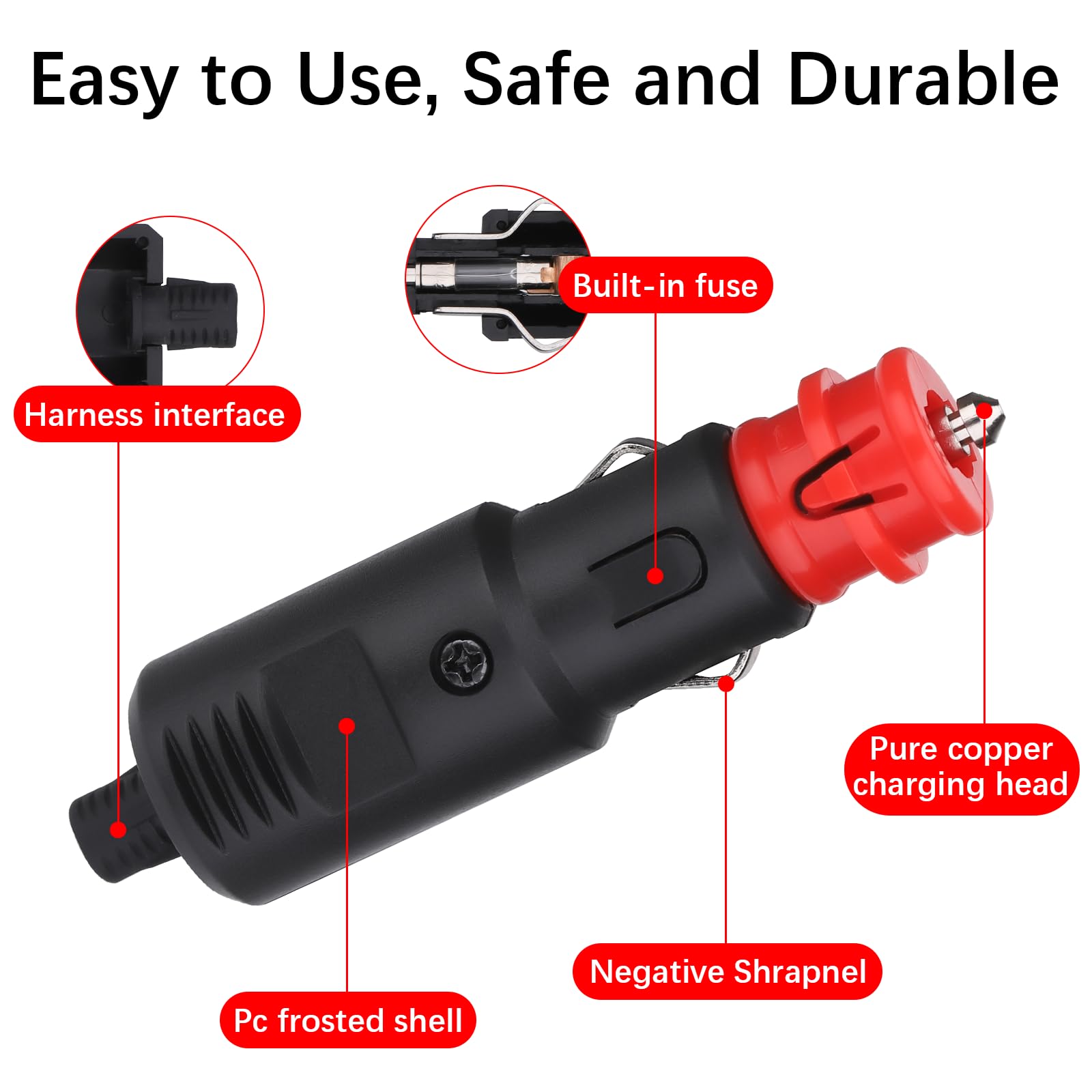 4 stuks sigarettenaansteker, 12 V-stekker voor auto, met 10 A en 8 A zekering, universele stekker, 12 V-24 V veiligheids-KFZ-stekker, sigarettenaansteker voor auto, vrachtwagen, motorfiets, 4 stuks